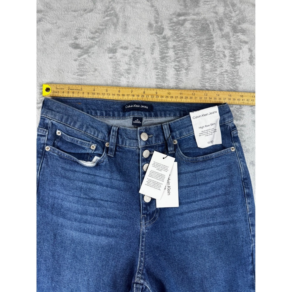 New Calvin Klein 10/30 High Rise Slim Jeans Womens Blue Button Fly Raw Hem - Picture 6 of 11